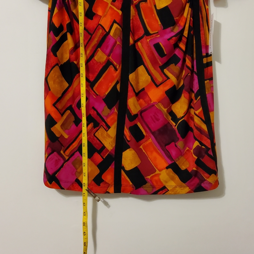Shelby & Palmer Stretch Multicolors 3/4 Sleeves Ruched Shift Dress Sz 16 - Picture 3 of 4